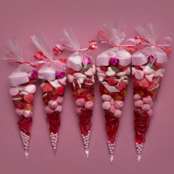Red & Pink Sweet Cones, Valentines Day and Hen Party Sweets